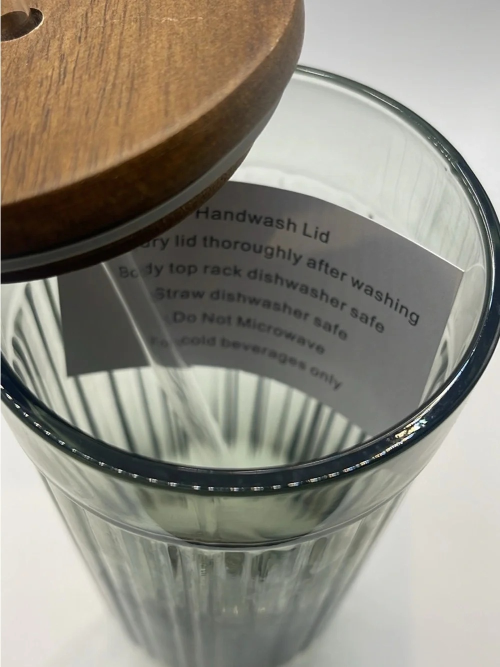 Hearth & Hand W/ Magnolia Glass Tumbler with Wooden Lid and Straw - Smoky Green